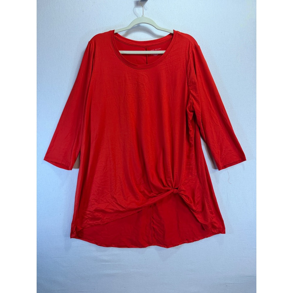 Lane Bryant Red Side Knot Tunic Top Plus Size 18/20 Scoop Neck 3/4 Sleeve